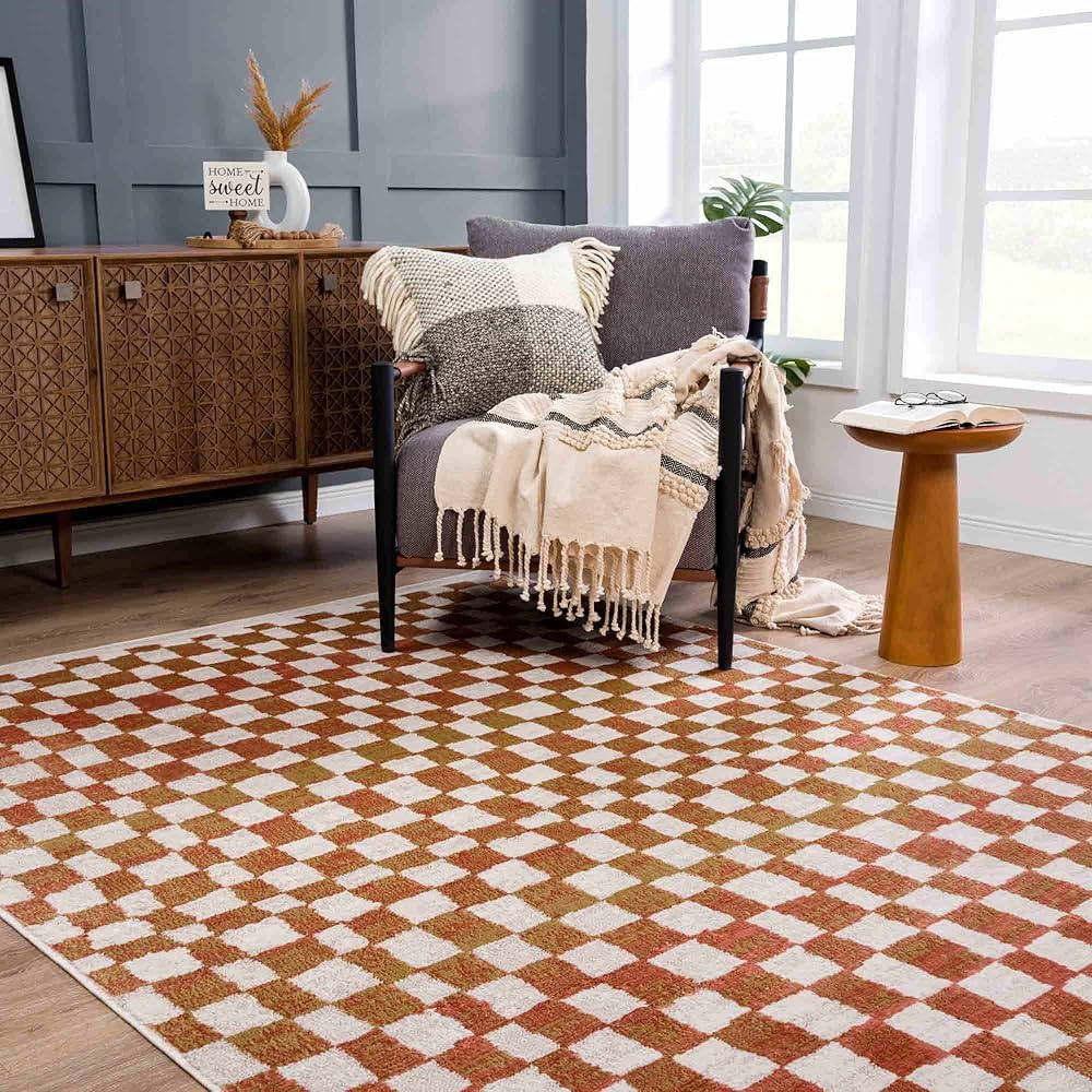 Hauteloom Pertek Checkered Tile Living Room Bedroom Dining Room Area Rug - Bohemian Boho Carpet -... | Amazon (US)
