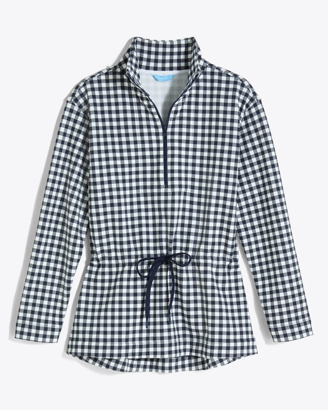 Cinch Waist Quarter-Zip in Navy Gingham | Draper James (US)