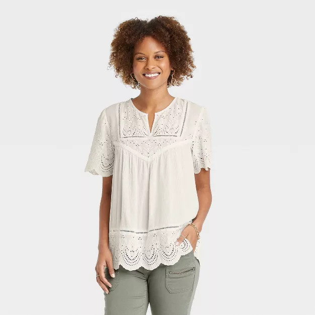 Women's Short Sleeve Eyelet Shirt - Knox Rose™ | Target