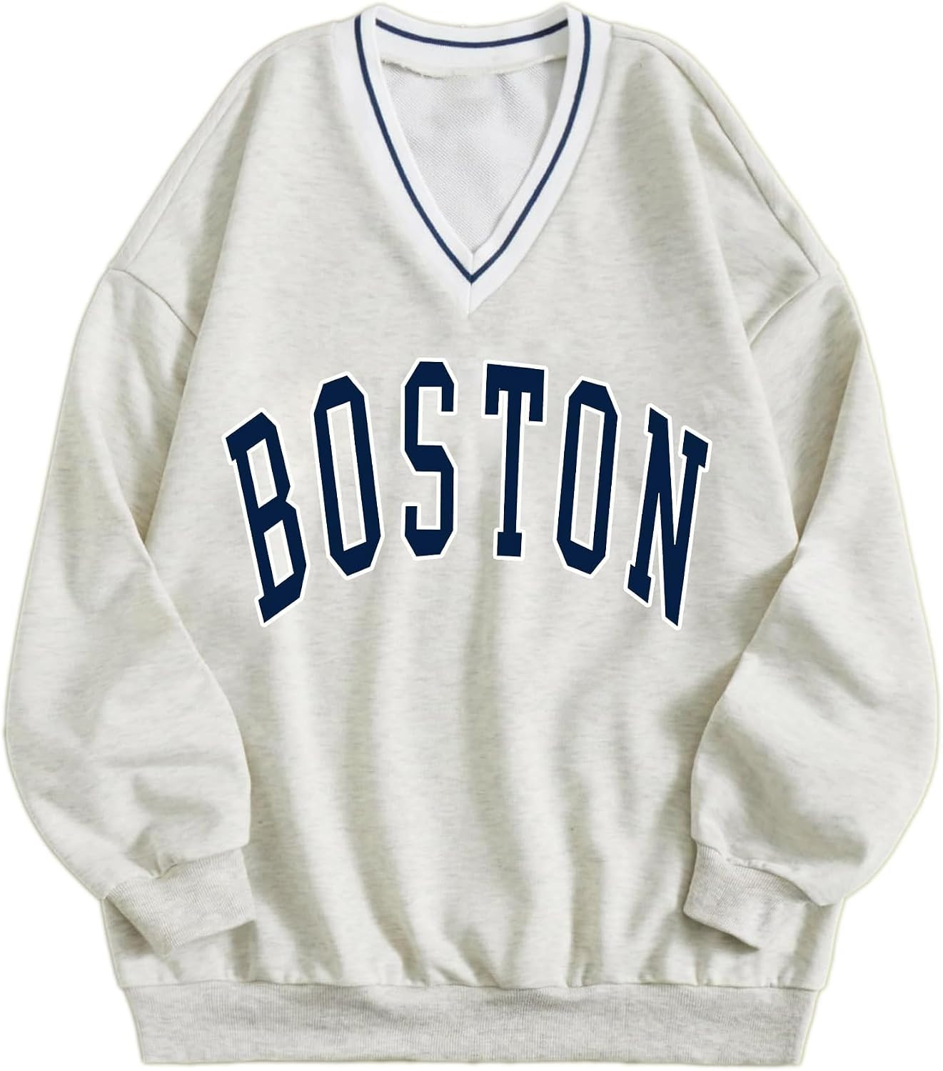 Remidoo Womens New York Oversized V Neck Sweatshirt Yankee Long Sleeve Tops | Amazon (US)