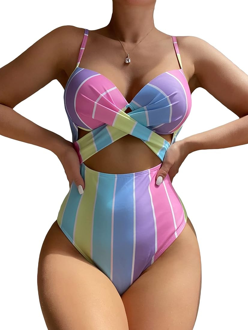 Floerns Women's Cut Out Chain Linked Monokini High Cut One Piece Swimsuit | Amazon (US)