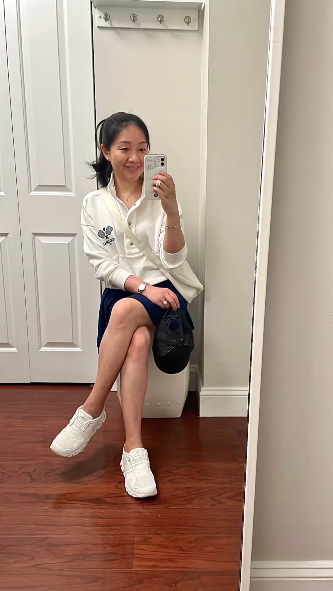 Pullover size XXS
Skort size XS
High ponytail baseball cap

Comfy summer outfit 

#LTKFindsUnder50 #LTKOver40