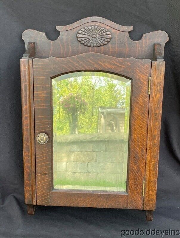 Antique Carved Oak Medicine Cabinet w/ Beveled Glass Mirror Circa 1910   | eBay | eBay US