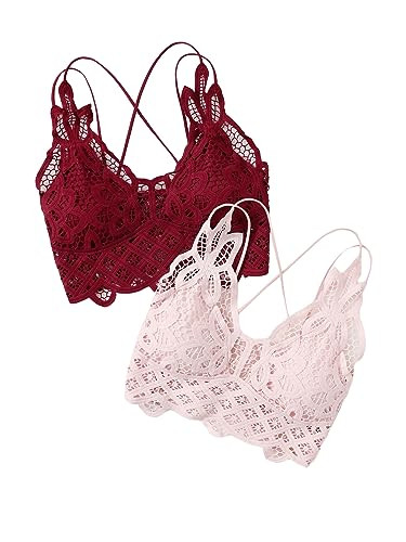 Floerns Women's Sexy Lace V Neck Criss Cross Back Bralette Crop Top | Amazon (US)