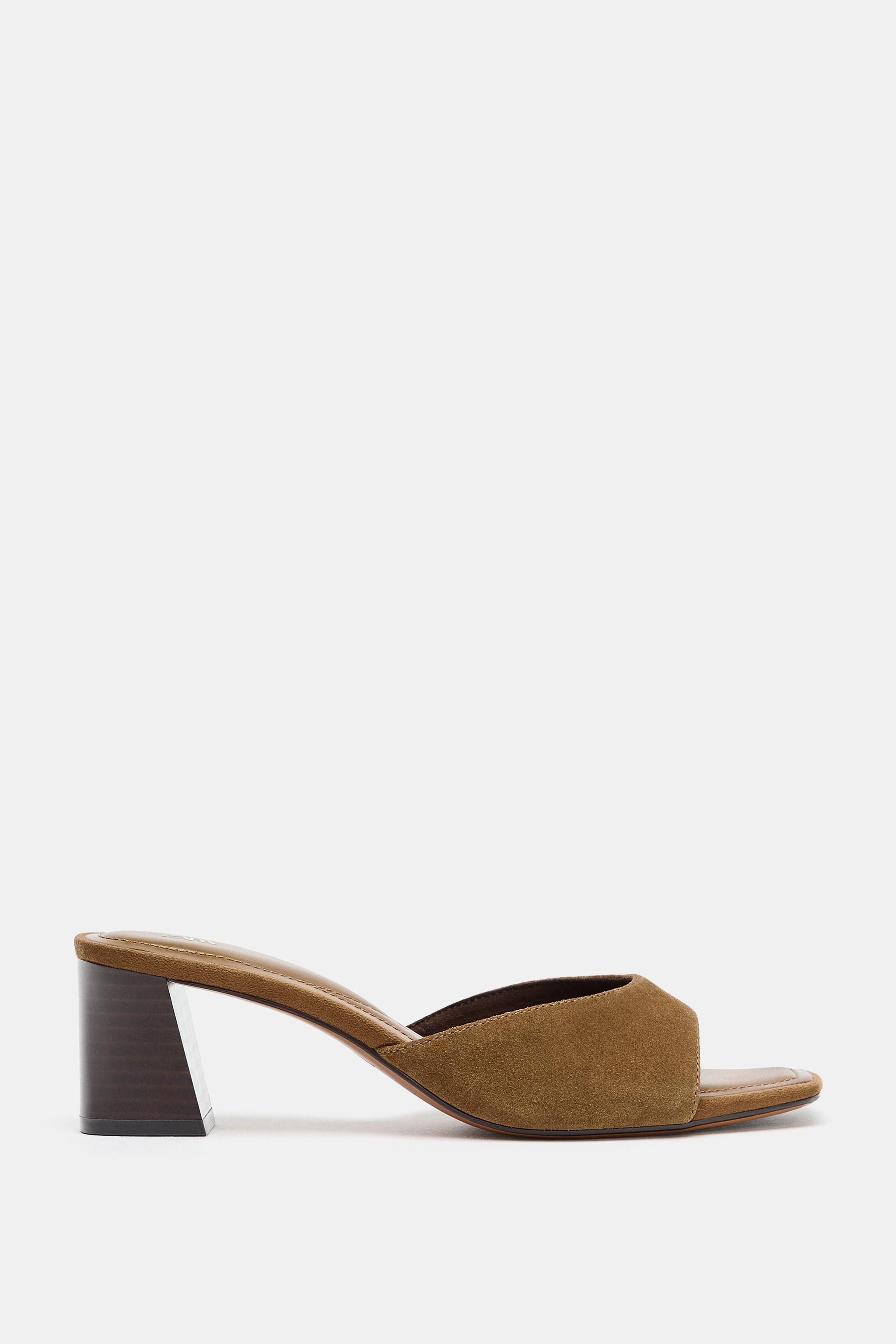 WIDE HEEL SPLIT LEATHER MULE SANDALS | Zara Canada