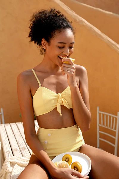 Cute Yellow Knotted Bikini Top | Cupshe