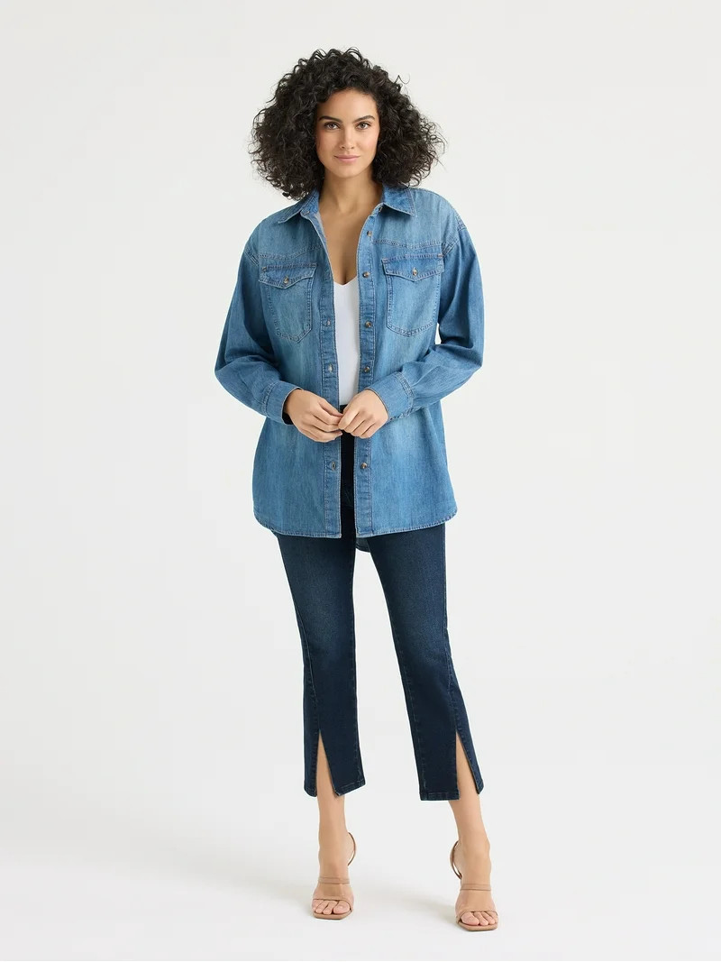 Sofia by Sofia Vergara Women's and Women's Plus Sofia Oversized Boyfriend Shirt with Long Sleeves... | Walmart (US)