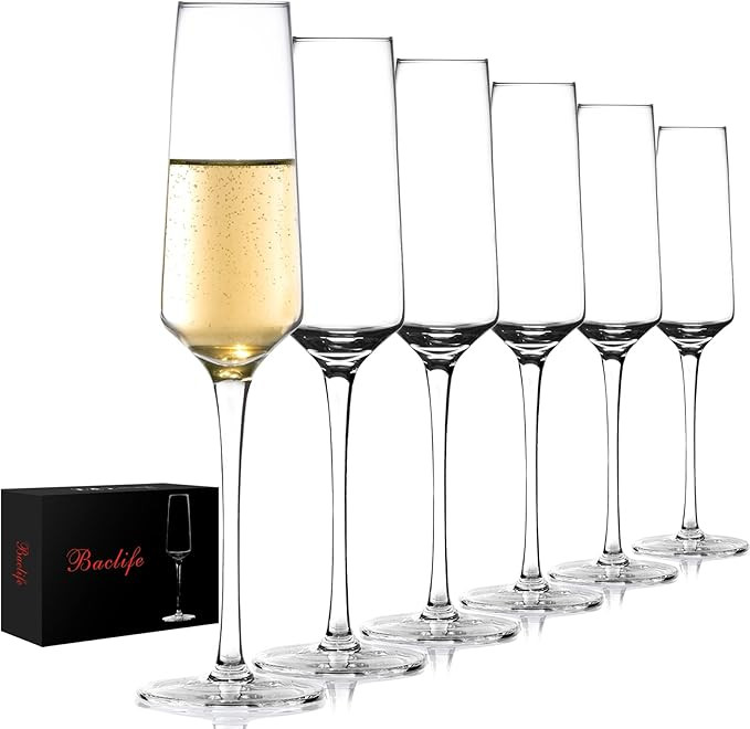 BACLIFE Champagne Flutes - Hand Blown Elegant Champagne Glasses Set of 6 - Unique Gift for Birthd... | Amazon (US)