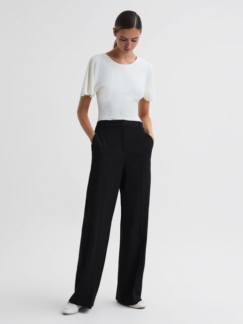 Reiss Black Joanne Wide Leg Trousers | Reiss UK