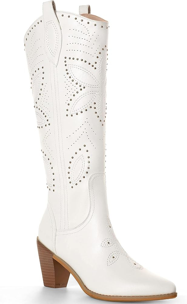 ANN CREEK Women's 'Claremont' Sexy Cowboy Boots Knee-high Black White Patchwork Dressy Cowgirl Mi... | Amazon (US)