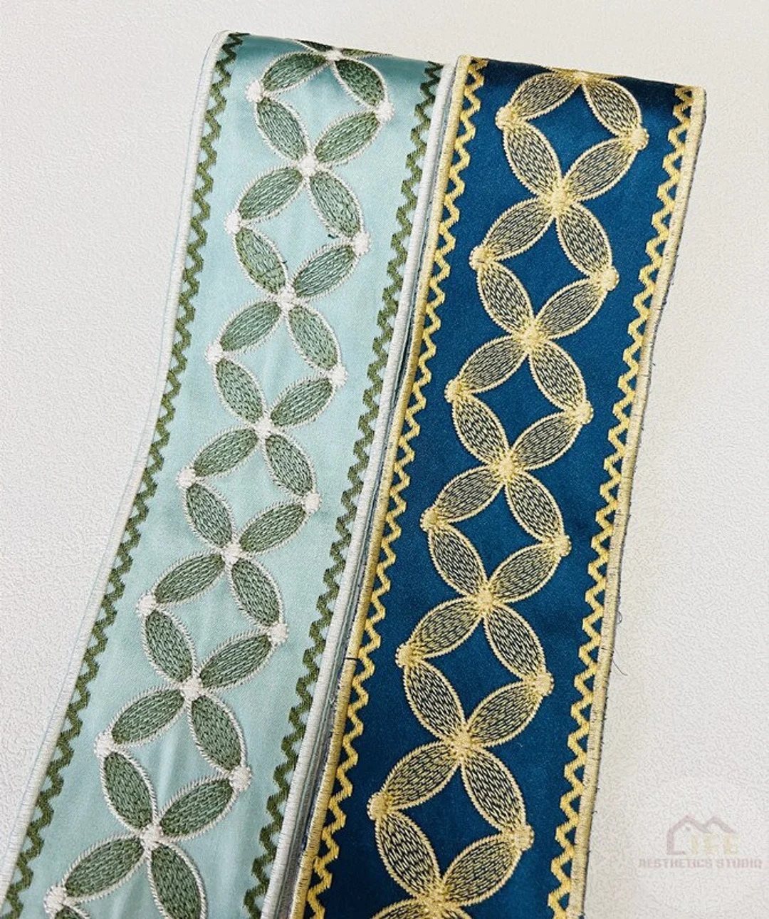 Four-leaf Clover Trim Tape,2.7embroidery Drapery Trim ,satin Tape Trim for Curtains ,aqua Navy Tr... | Etsy (US)