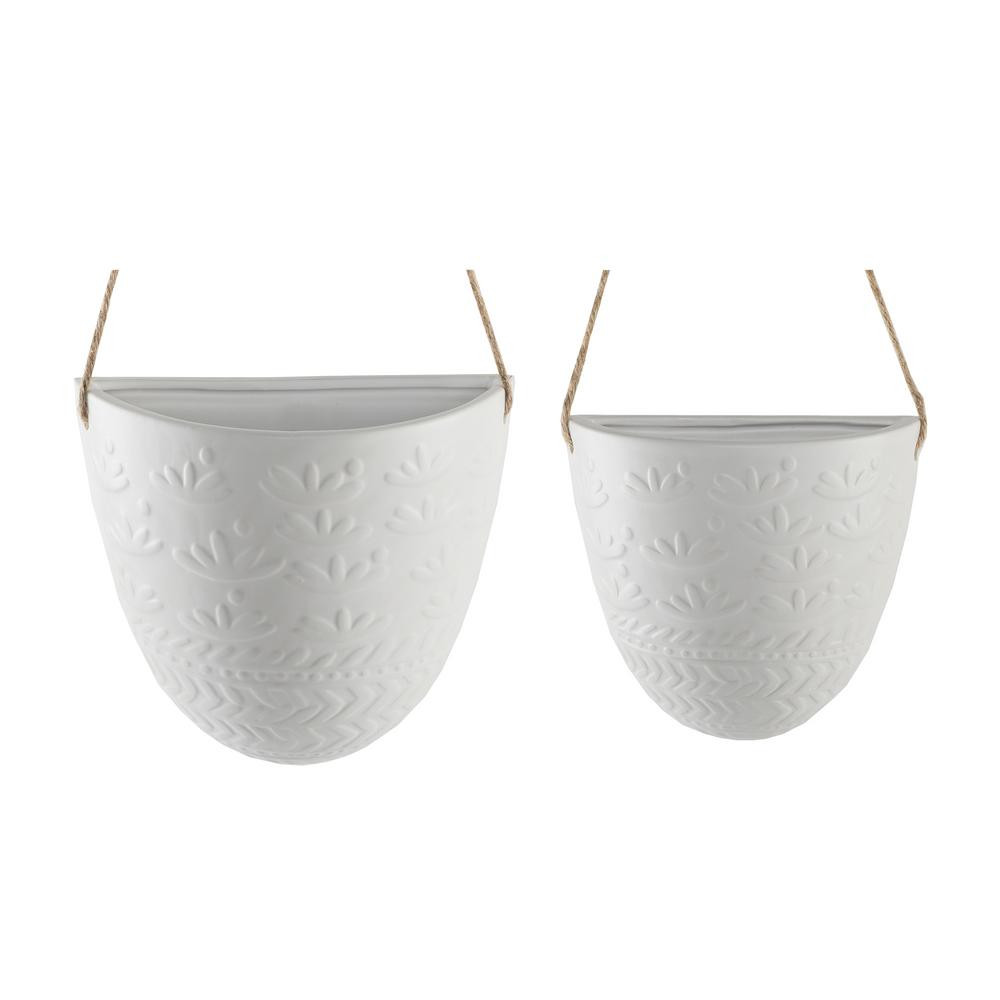 Flora Bunda 7.75 in. and 5.75 in. Matte White Wreath Ceramic Haning Wall Pocket Planter(Set of 2) | The Home Depot
