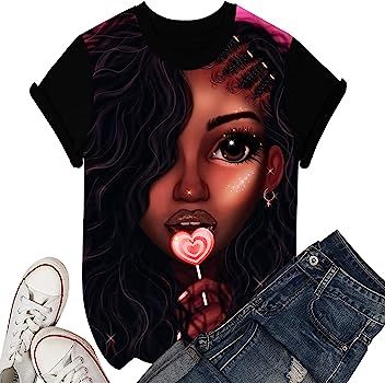 Women's T-Shirts Black History Month Afro Word Art Natural Hair 3D Floral Print Casual Tops for W... | Amazon (US)