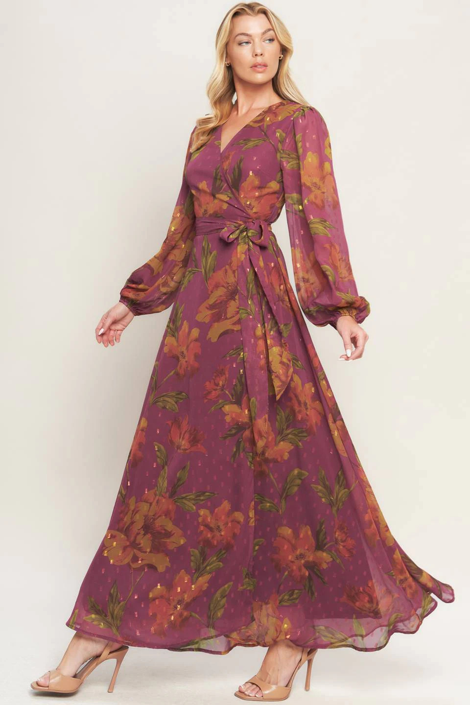 EMBER GARDEN DARK MAUVE FLORAL MAXI DRESS | Lady Black Tie
