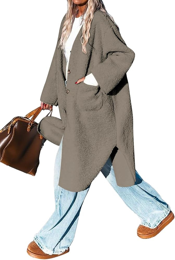 Aoang Women 2025 Winter Faux Fur Coats Fuzzy Fleece Open Front Outerwear Button Down Sherpa Long ... | Amazon (US)