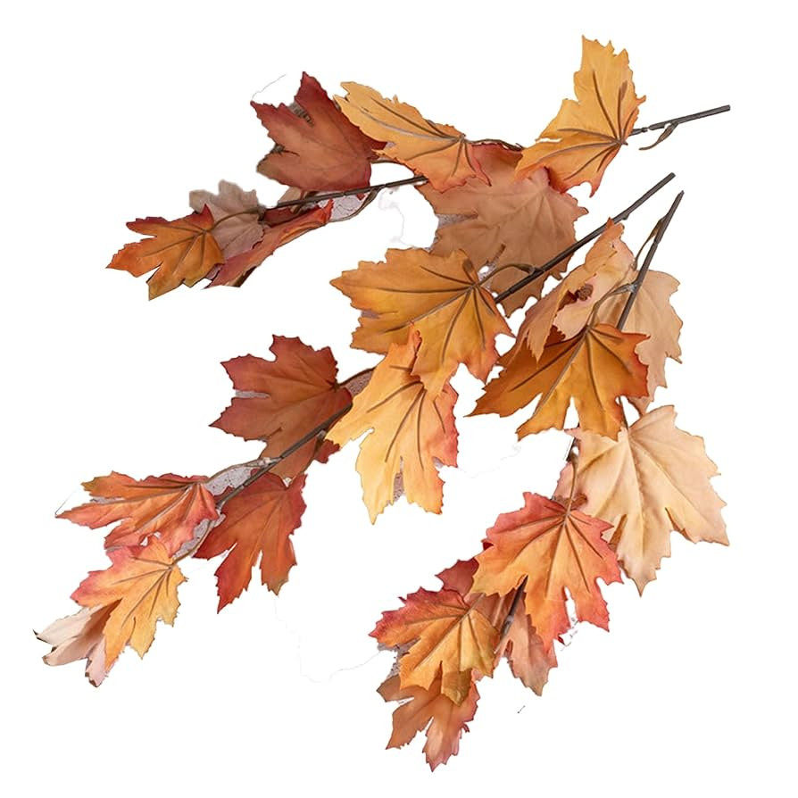 3 PCS Artificial Maple Leaves Branches Stems Faux Maple Leaf for Thanksgiving Decorations Lifelik... | Amazon (US)