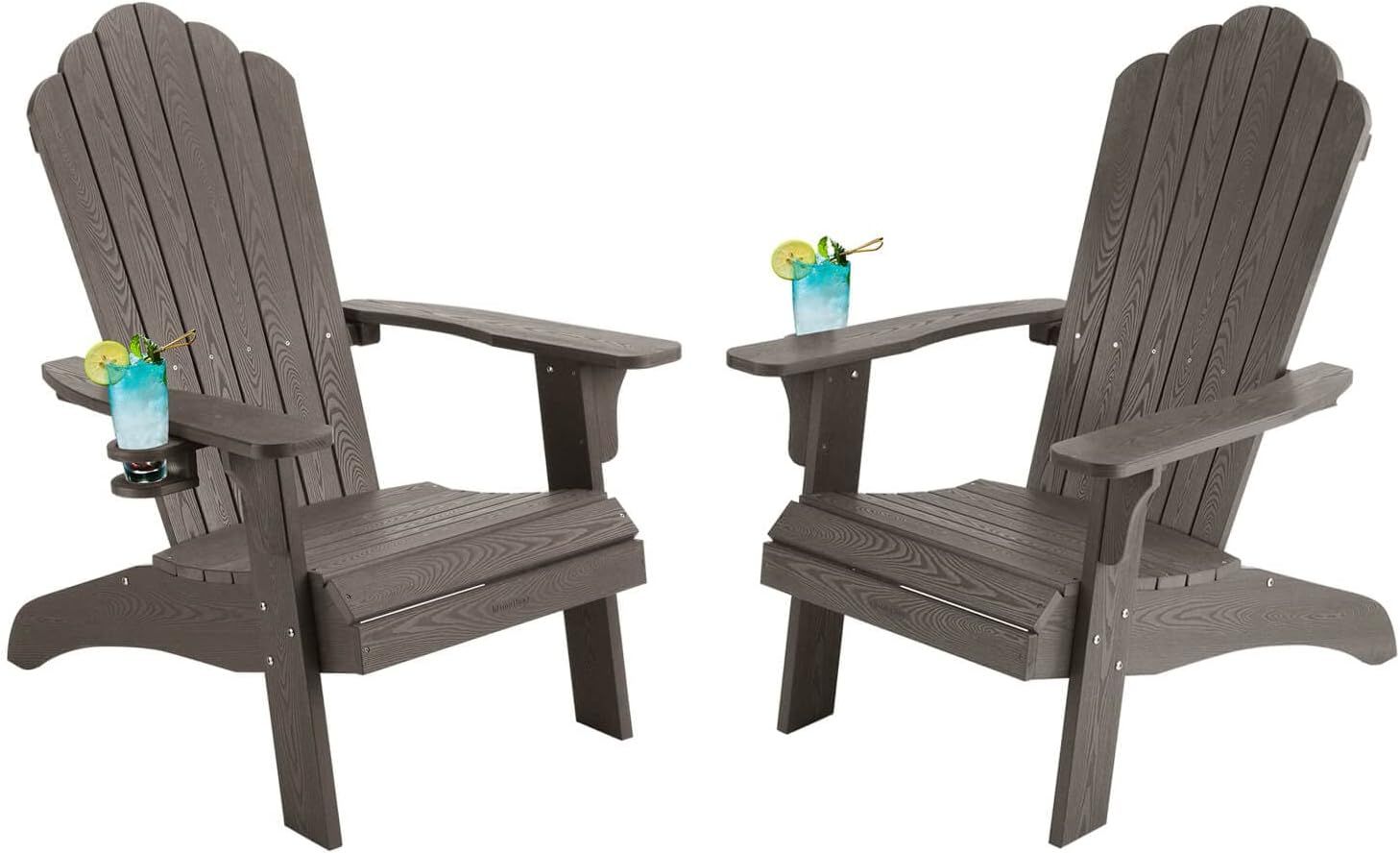 Oversized Adirondack Chair Set of 2, Adirondack Chair Weather Resistant with Cup Holder, Imitatio... | Amazon (US)
