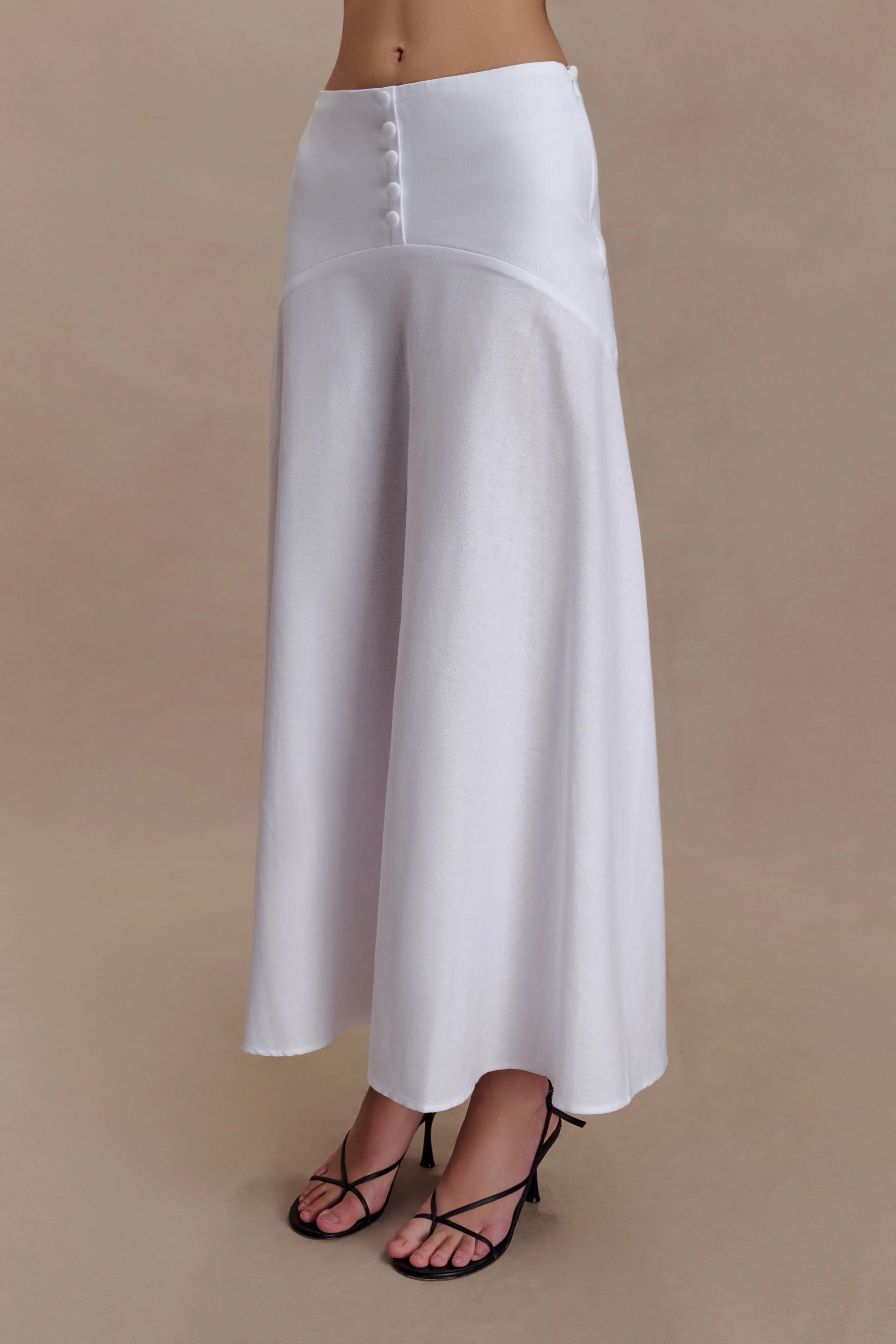Selma Curved Waist Midi Skirt - White | Meshki (APAC)