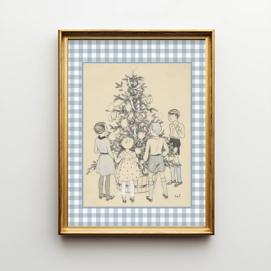 Vintage Christmas Tree Wall Art Print, Nostalgic Kids Christmas Illustration, Retro Cottagecore C... | Etsy (US)