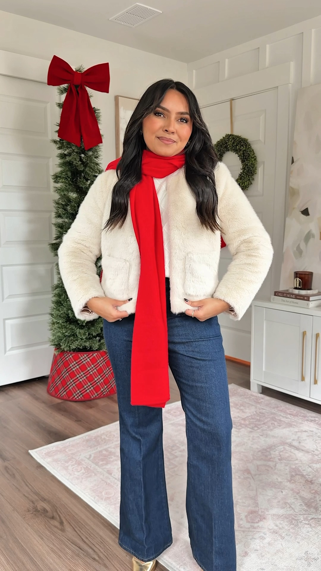 Bow sweater size xxs TTS
Velvet mini skirt size 2 TTS
Black tights size small TTS
Black platform heels size 5 TTS

Vintage Red coat size 2 petite - sized up a size to be able to zip up

Wilshire red burgundy color tweed jacket size 00 regular - should have sized up one size to button
Black turtleneck size xxs TTS
Rinse wash flare jeans size 2 petite TTS - runs a little snug so if you like room in the waist, size up a size
Black boots size 5.5 TT

Black button down dress size 2 regular - sized up one size after reading reviews that this dress runs small.
Black tights size small TTS
Black platform heels size 5 TTS

Tartan cropped button down size xxs regular TTS
Classic cardinal red sweater size xxs regular TTS
Black sweater pants size small petite TTS
Black loafers size 5 TTS

Natural ivory faux fur jacket size xxs regular - runs small, should have sized up a size to be able to button. 
Cream sweater size xs TTS
Rinse wash flare jeans size 2 petite TTS - runs a little snug so if you like room in the waist, size up a size
Gold heels size 5 TTS

J.Crew holiday outfits
J.Crew try on haul
holiday outfits for petites
Christmas outfits women
festive outfit ideas
winter party outfits
petite holiday style
holiday dinner outfit
classic holiday outfits
J.Crew sweaters
J.Crew coats
holiday outfit ideas 2025
winter capsule wardrobe
Christmas party outfits
petite fashion holiday looks
Rachel Miranda Blog
Honeysweetpetite
Cyber monday
Black friday

#LTKHoliday #LTKPetite #LTKSaleAlert