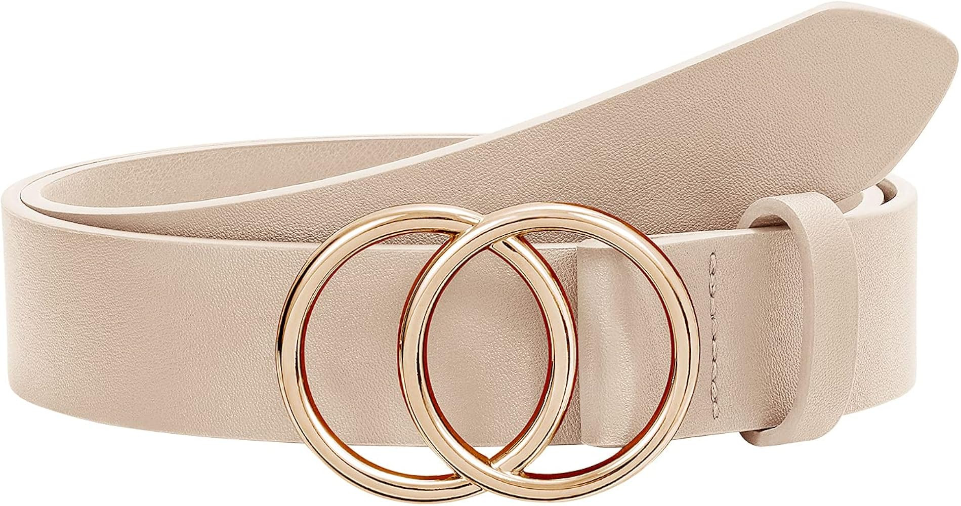 Women Leather Belt Fashion Double O-Ring Soft Faux Leather Waist Belts For Jeans Dress | Amazon (US)