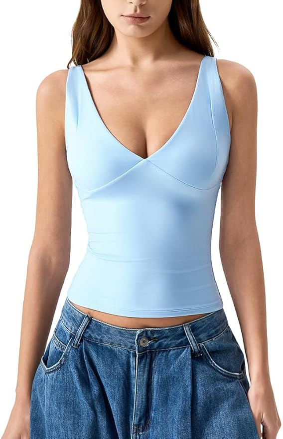 QINSEN Womens Double Lined Tank Tops Sexy V Neck Seamed Cup Adjustable Spaghetti Straps Camisole ... | Amazon (US)