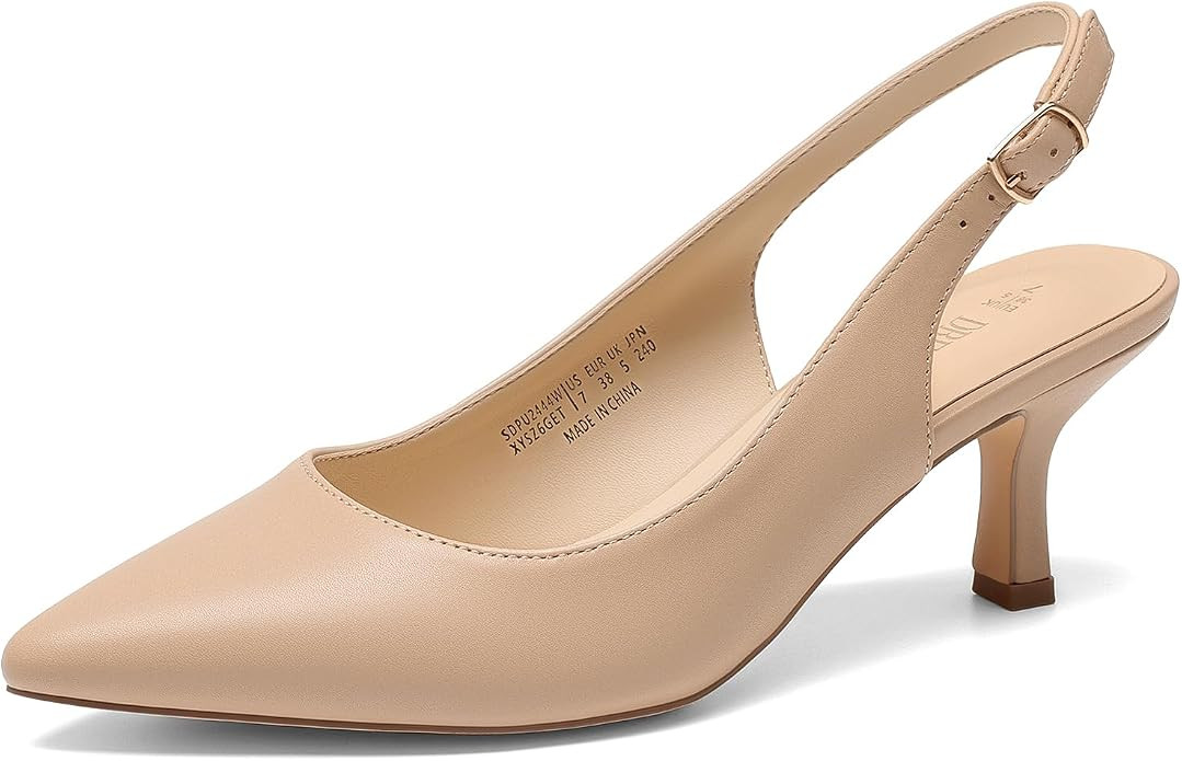 DREAM PAIRS Women's Kitten Slingback Heels Pumps | Closed Pointed Toe Low Heels Sexy Casual Dress... | Amazon (US)