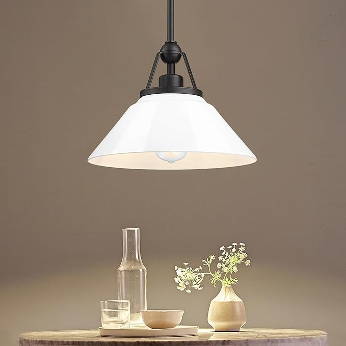 White Pendant Light Fixture, HWH Modern Kitchen Island Light Fixtures 12 Inch, 1-Light Hanging Li... | Amazon (US)