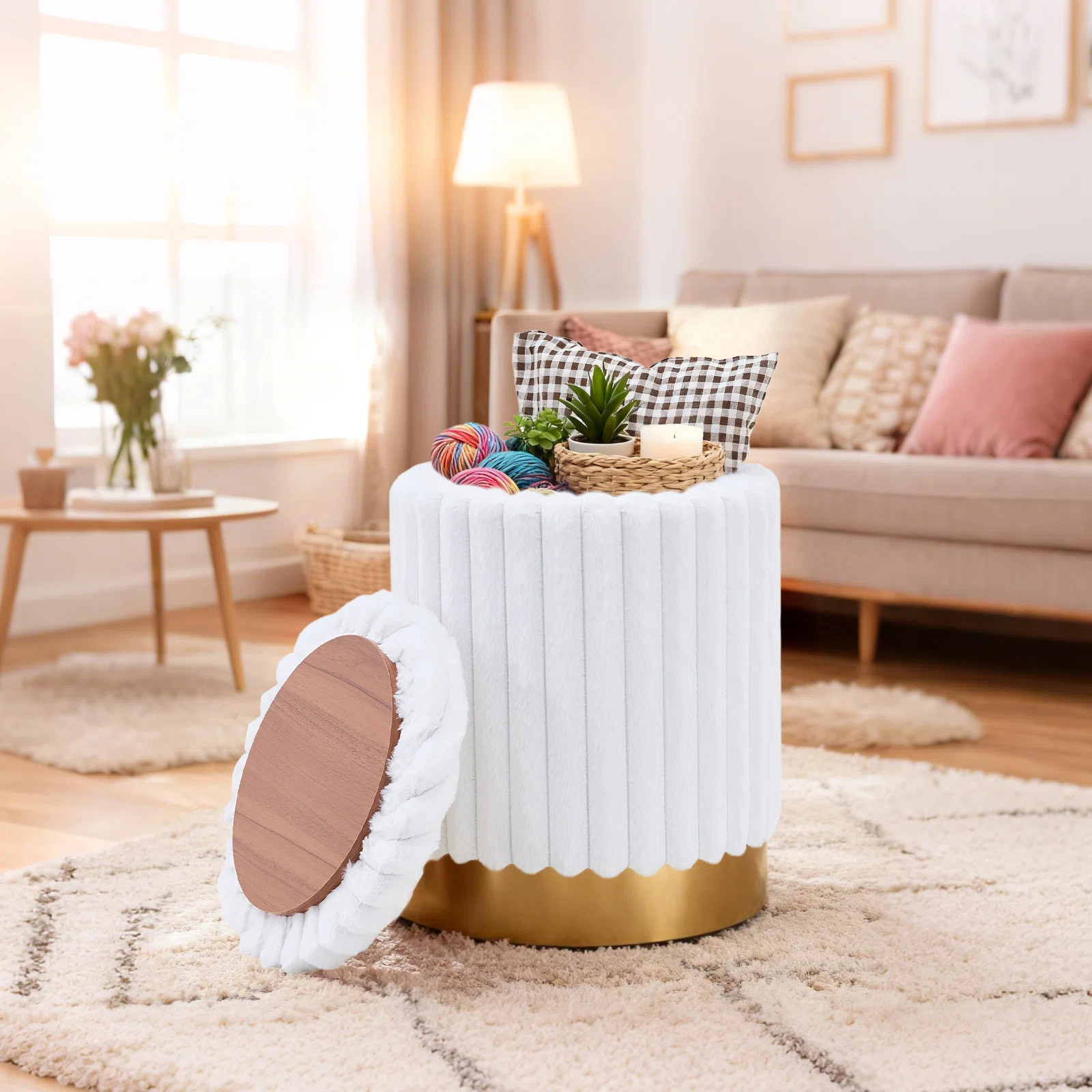 Round Velvet Ottoman with Storage | Wayfair North America