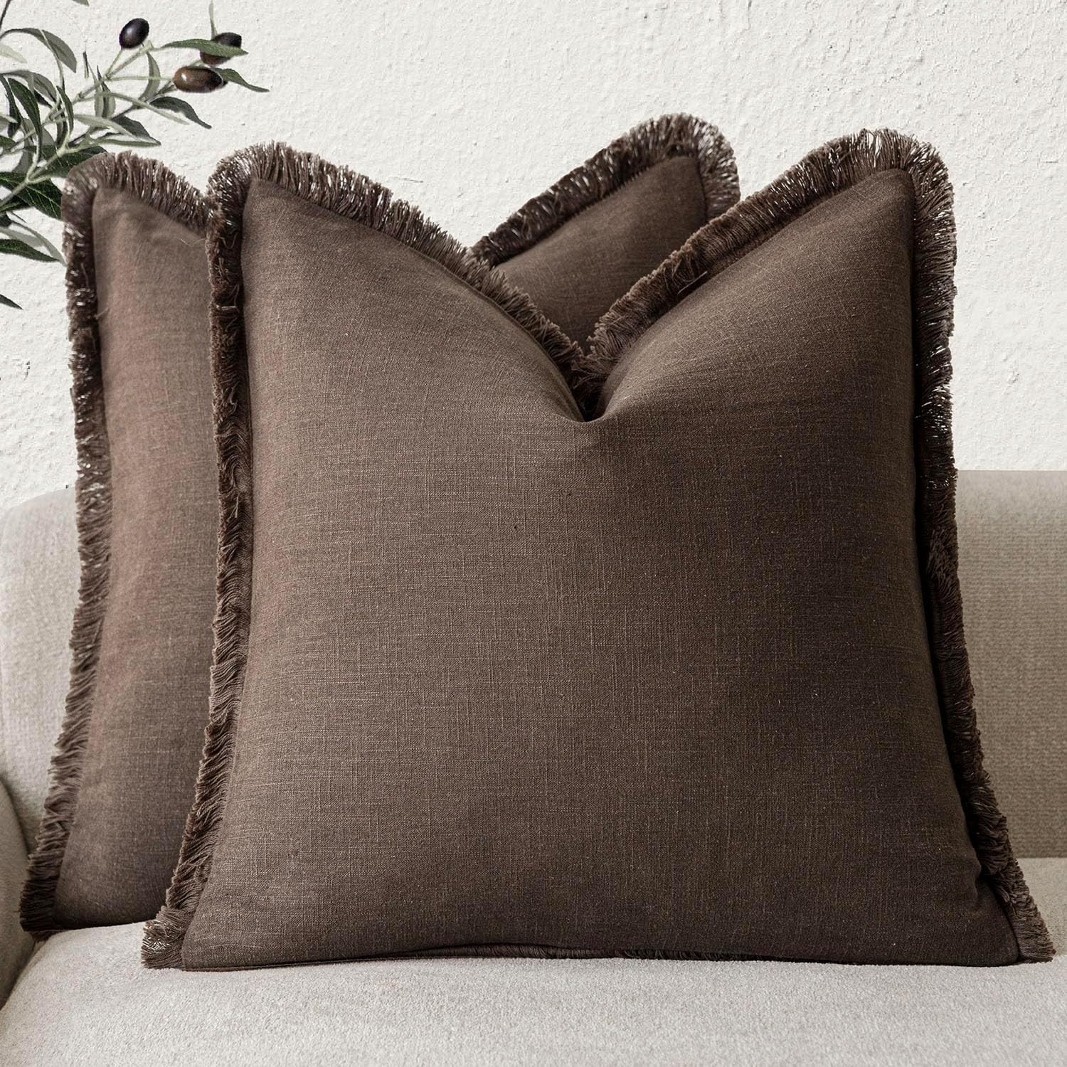 Foindtower Decorative Linen Fringe Throw Pillow Covers 18×18 Reddish Brown | Amazon (US)
