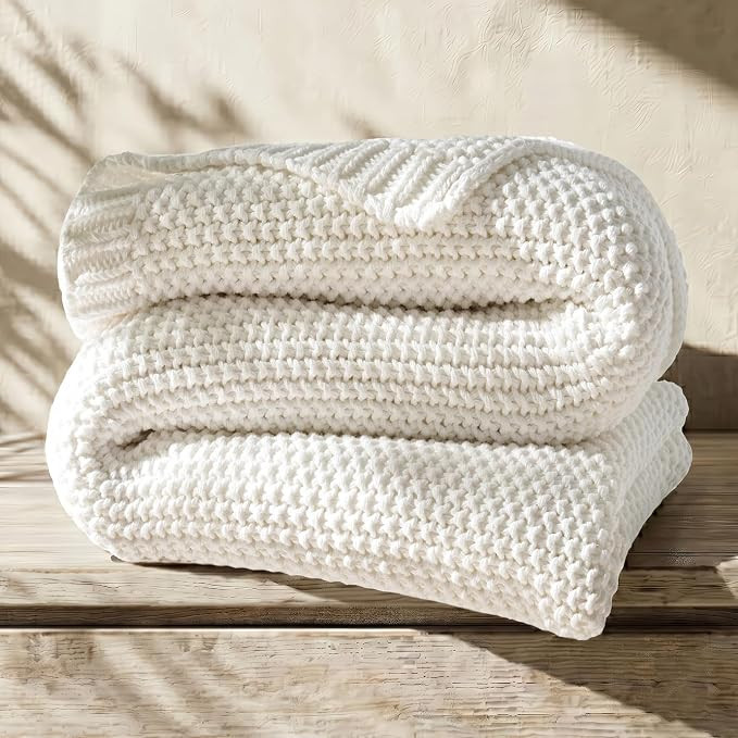 Organic Cotton Chunky Knit Throw Blanket, 50 x 60 Bright White | OCS Certified Organic Cotton, Se... | Amazon (US)