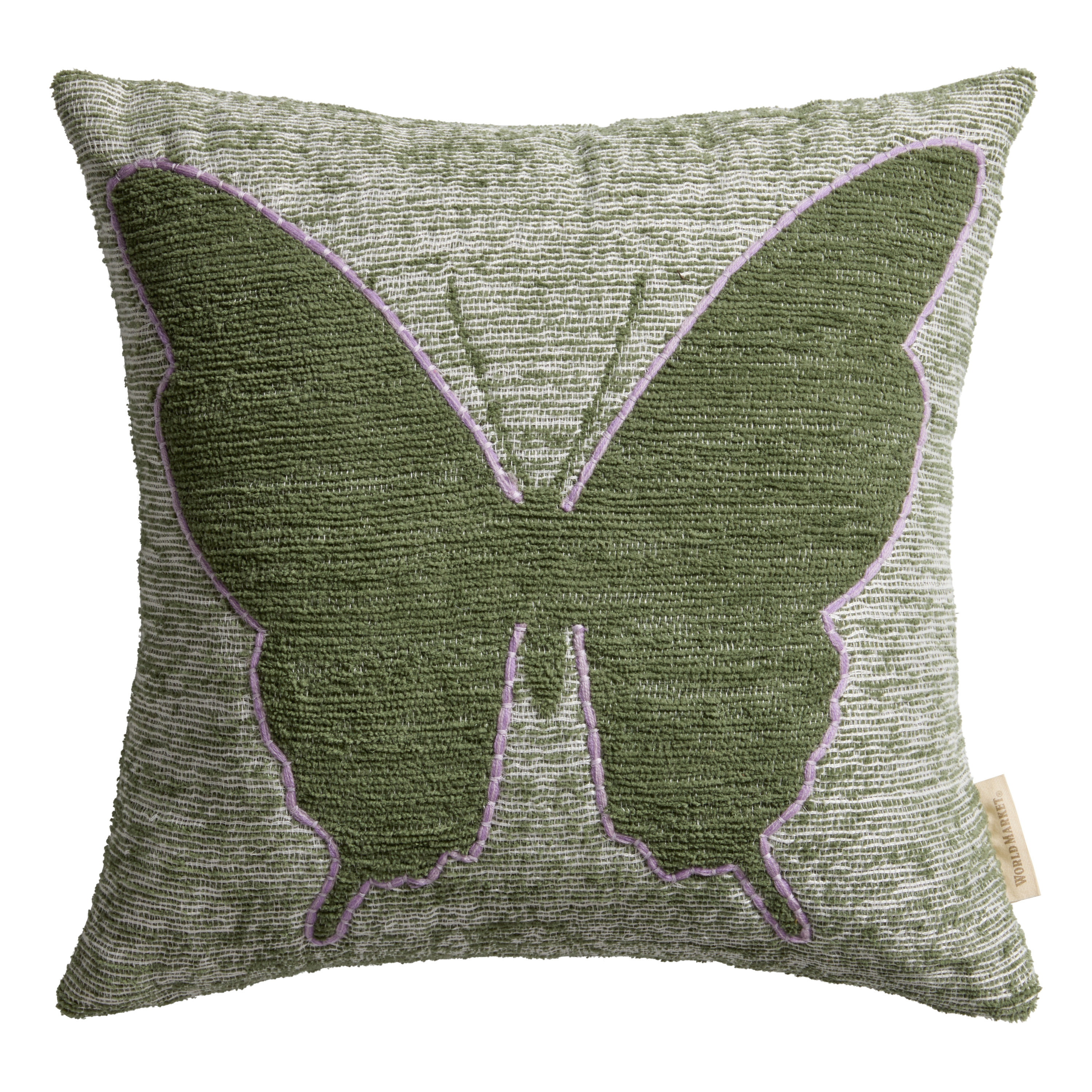 Green and Ivory Chenille Butterfly Throw Pillow | World Market