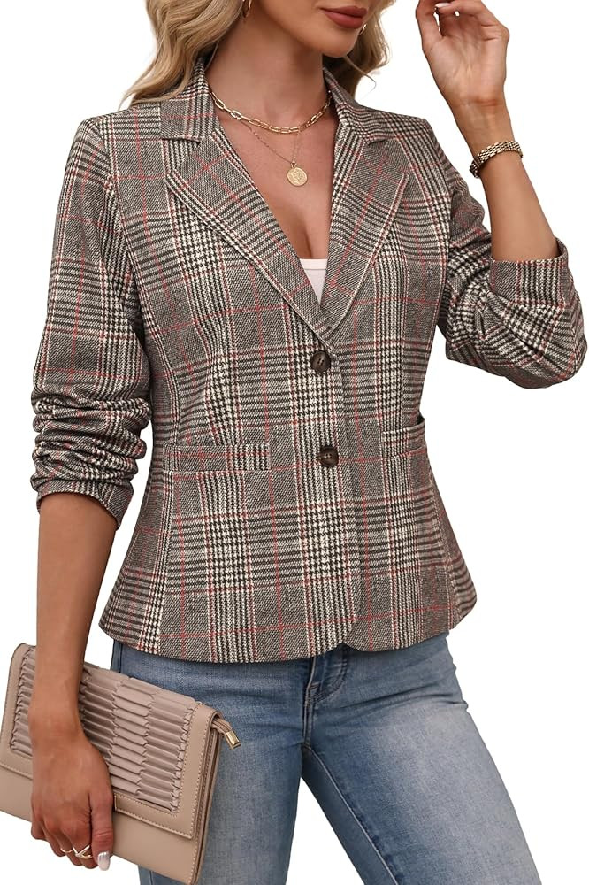 ELLEVEN Women's Casual Stretchy Knit Blazer,Lightweight Slim Fit Jackets Long Sleeve Business Sui... | Amazon (US)
