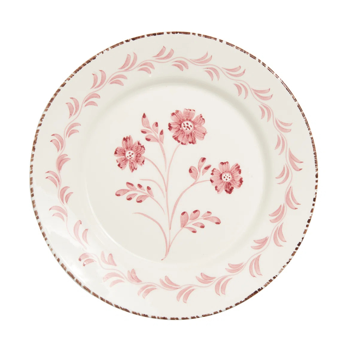 Casa Nuno Pink and White Dinner Plate, Vines, 3 Flowers/Vines, Set of 2 (Set of 2) | Wayfair North America