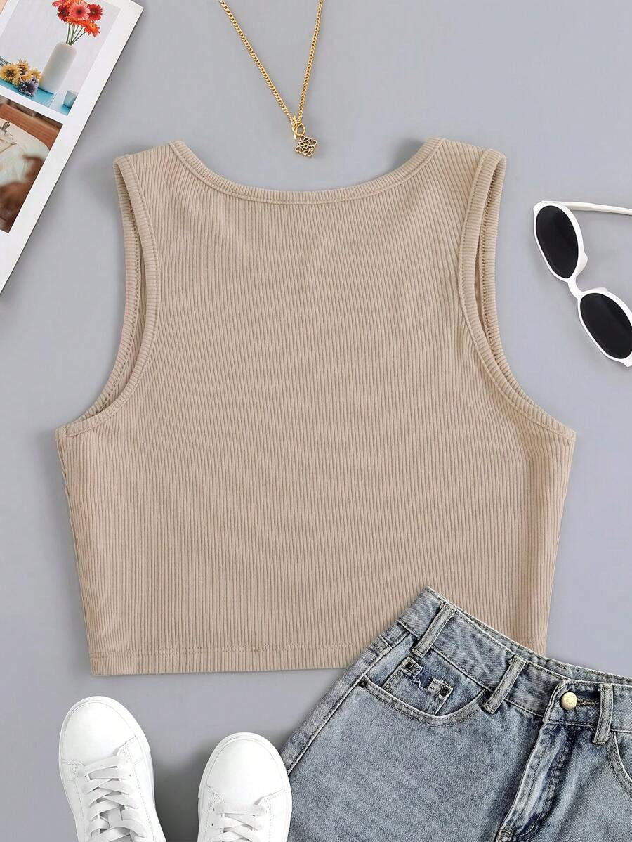 SHEIN Essnce Solid Ribbed Knit Tank Top | SHEIN