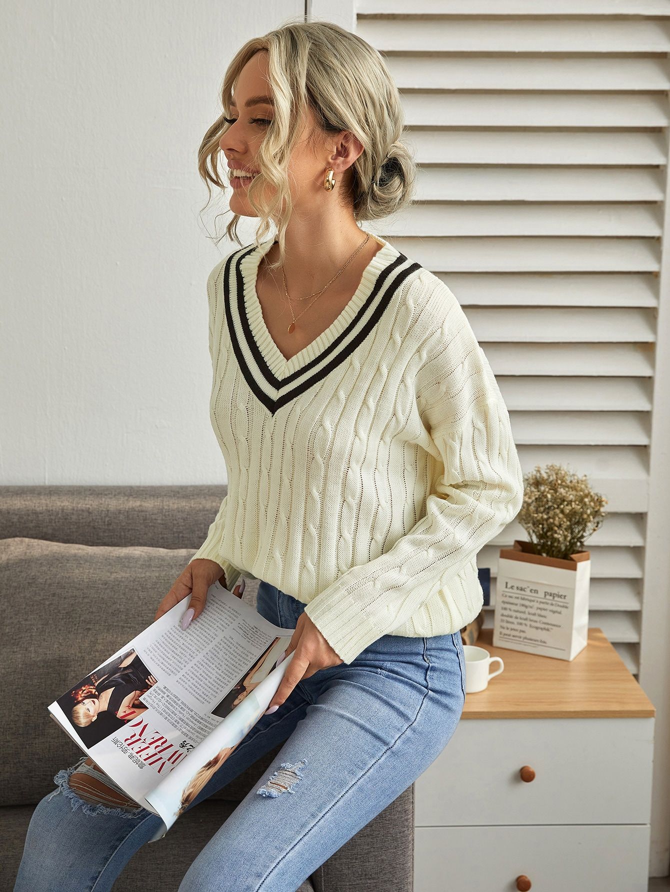 Drop Shoulder Striped Sweater | SHEIN