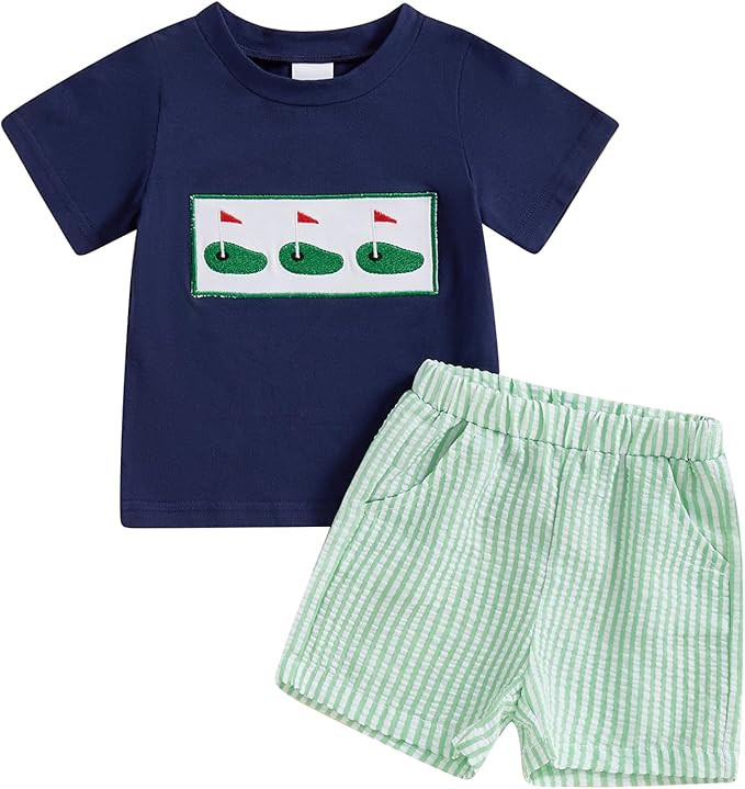 Amiblvowa Toddler Baby Boy Golf Outfit Golf Cart Hole Shirt Shorts Set Summer Vocation Clothes 0 ... | Amazon (US)