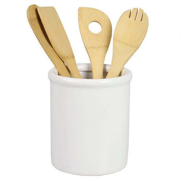 Home Basics Glazed Ceramic Utensil Crock, White - Walmart.com | Walmart (US)