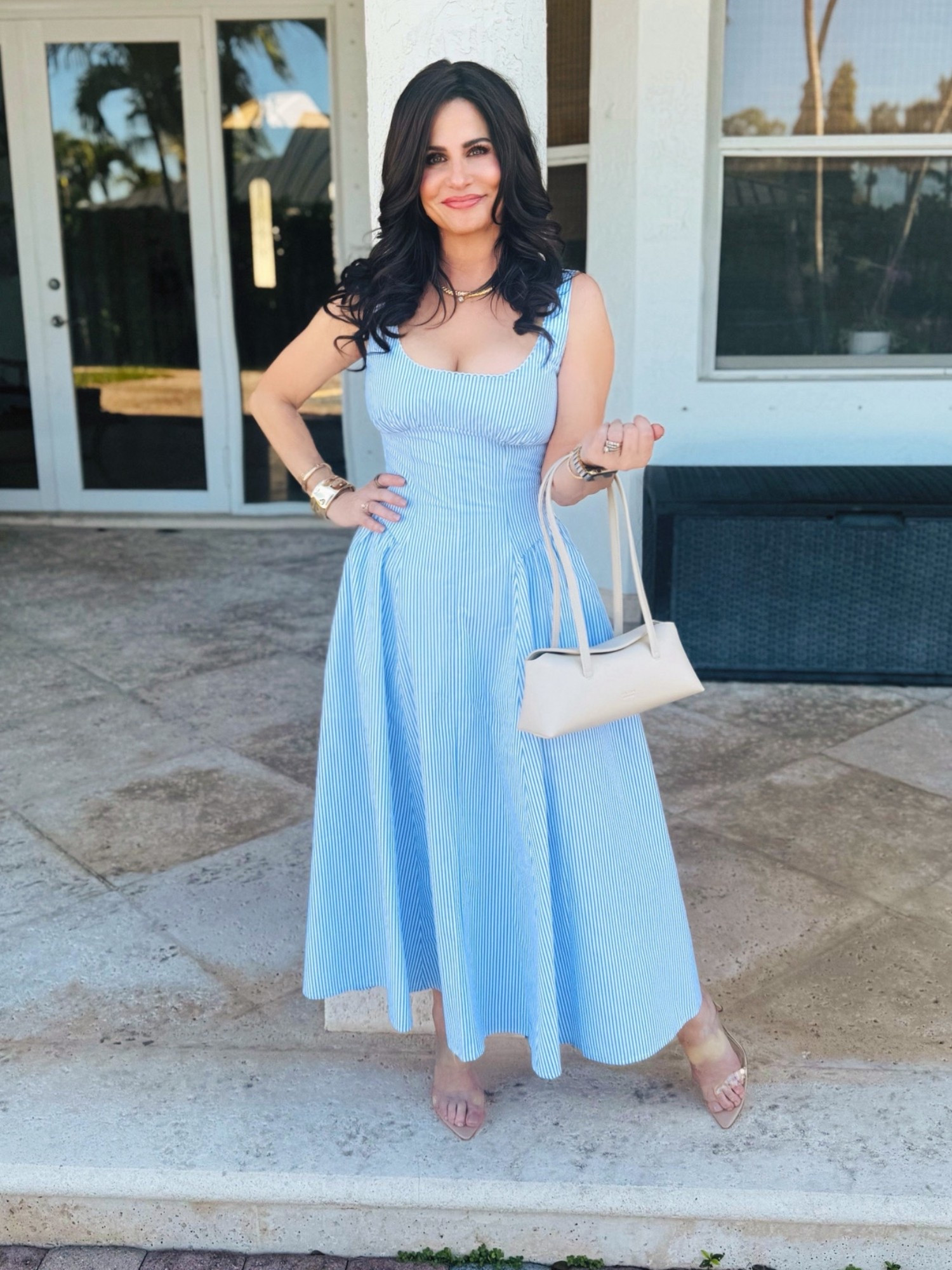 The cutest maxi dress has a drop waist which elongates the body and a built in bra, and a built in bra ! Wearing a smp
#maxidress #builtinbradress 
This color is not available at the moment but other great colors are . 

#LTKPetite #LTKOver40 #LTKSpringSale