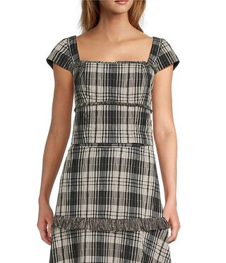 Antonio Melani Coordinating Gretchen Square Neck Short Sleeve Plaid Blouse | Dillard's | Dillard's