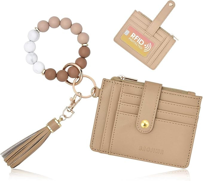 BAOSIWA Silicone Bracelet Keychain Wallet for Women Wristlet Card Holder Slim RFID Wallet with Zi... | Amazon (US)