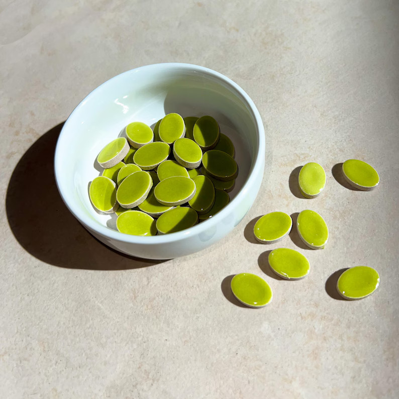 Lime Green Oval Glazed Ceramic Mosaic Tile, 50g, Small DIY Craft Art Supplies, Circle Jigsaw Piec... | Etsy (US)