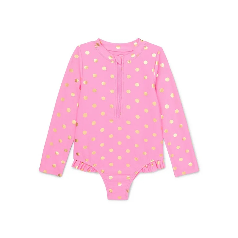 Wonder Nation Toddler Girl Zip Rash Guard One-Piece Swimsuit, Sizes 12M-5T | Walmart (US)