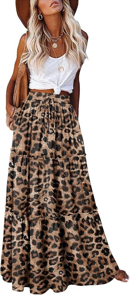 onlypuff Maxi Skirt for Women Boho Western Skirts High Waist Long Skirt with Pockets Fall Festiva... | Amazon (US)