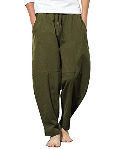 COOFANDY Men's Loose Yoga Pants Elastic Waist Drawstring Homewear Leisure Pants Army Green | Amazon (US)