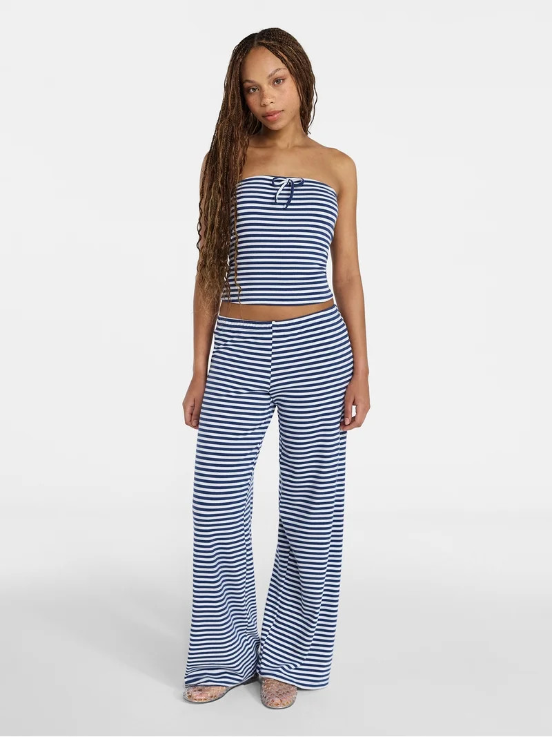 No Boundaries Striped Tube Top and Pant Set, Women's and Women's Plus | Walmart (US)