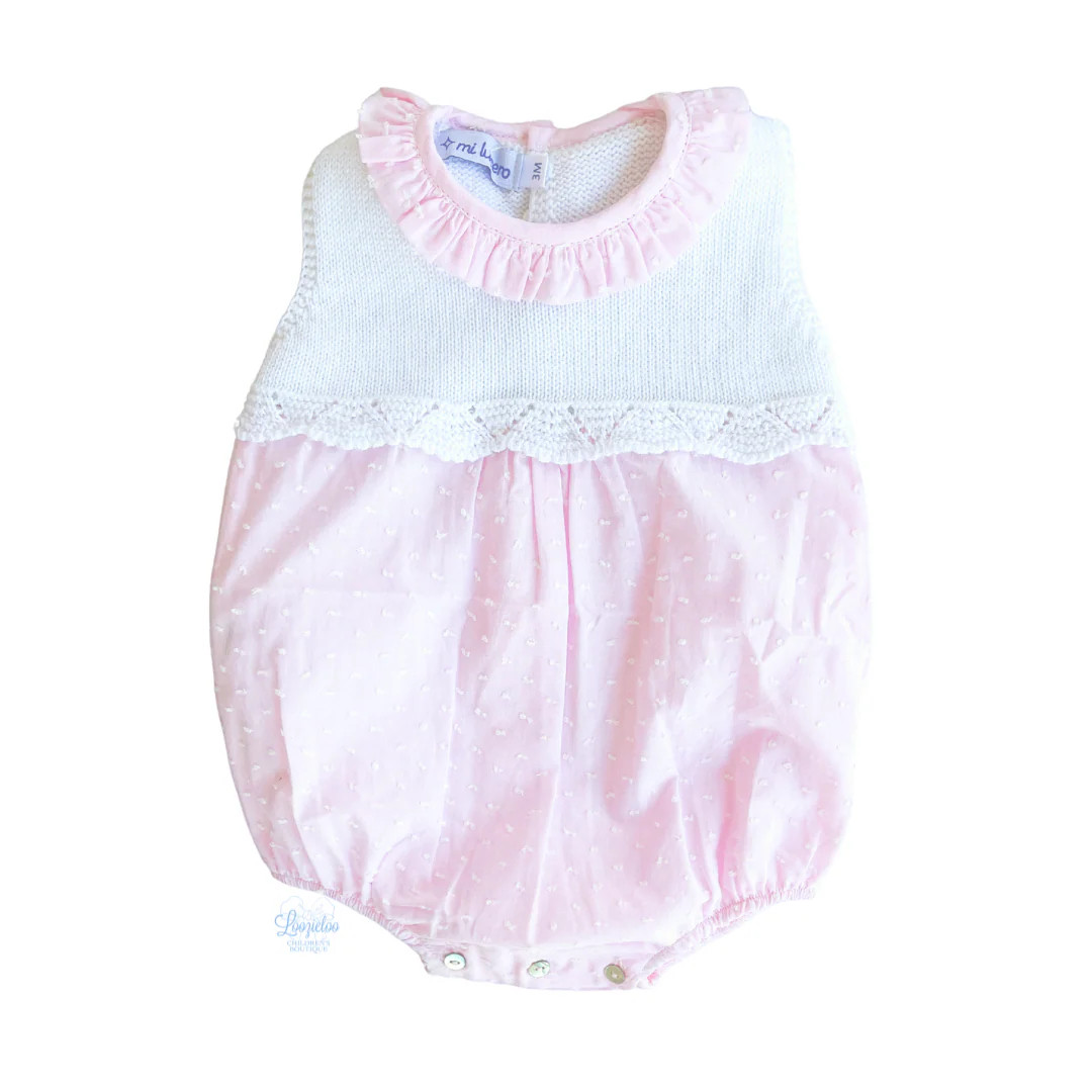 Swiss Dot Knitted Romper in Pink | Loozieloo