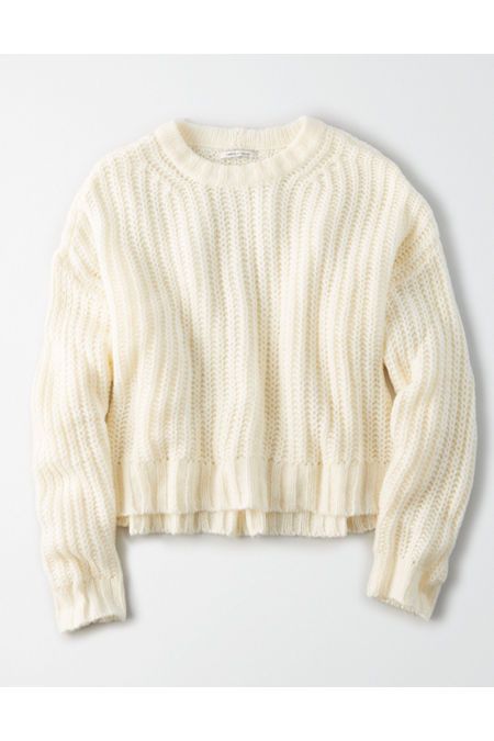 AE Cozy Crew Neck Sweater Women's Cream S | American Eagle Outfitters (US & CA)