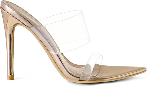 mysoft Women's Pointed Toe Clear Stilettos Transparent Strap Slip On High Heeled Mules | Amazon (US)
