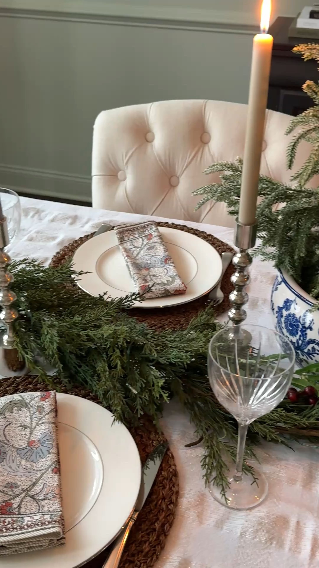A Thanksgiving tablescape that is romantic and affordable.  
Silver candlesticks
Miniature Christmas trees
Holiday cloth napkins
Christmas Greenery 
Plate chargers 
Candles and tapers
White Table cloth
Simple table cloth
Holiday table


#LTKSaleAlert #LTKHome #LTKHoliday